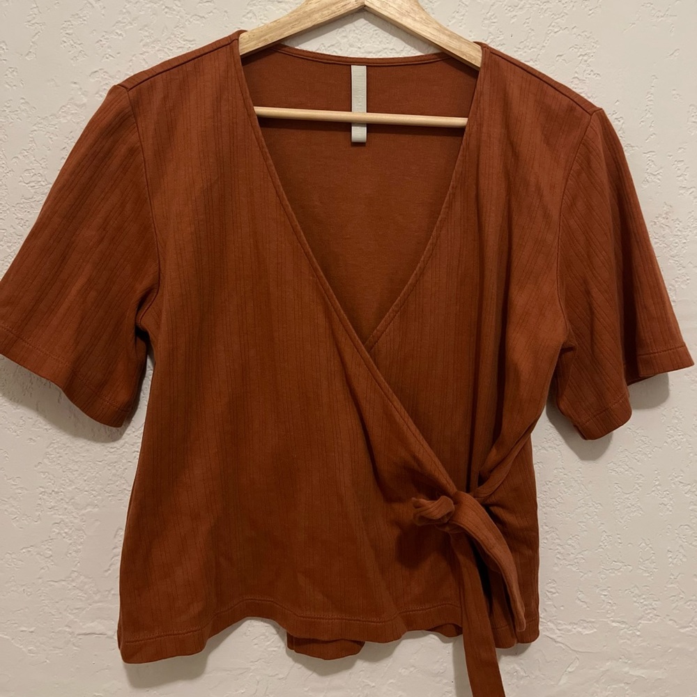 Marley Boxy Wrap Top Sandstone Rib Knit